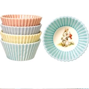 Grasslands Road Set of 4 Pastel Ceramic Cupcake Holders with Bunny Design